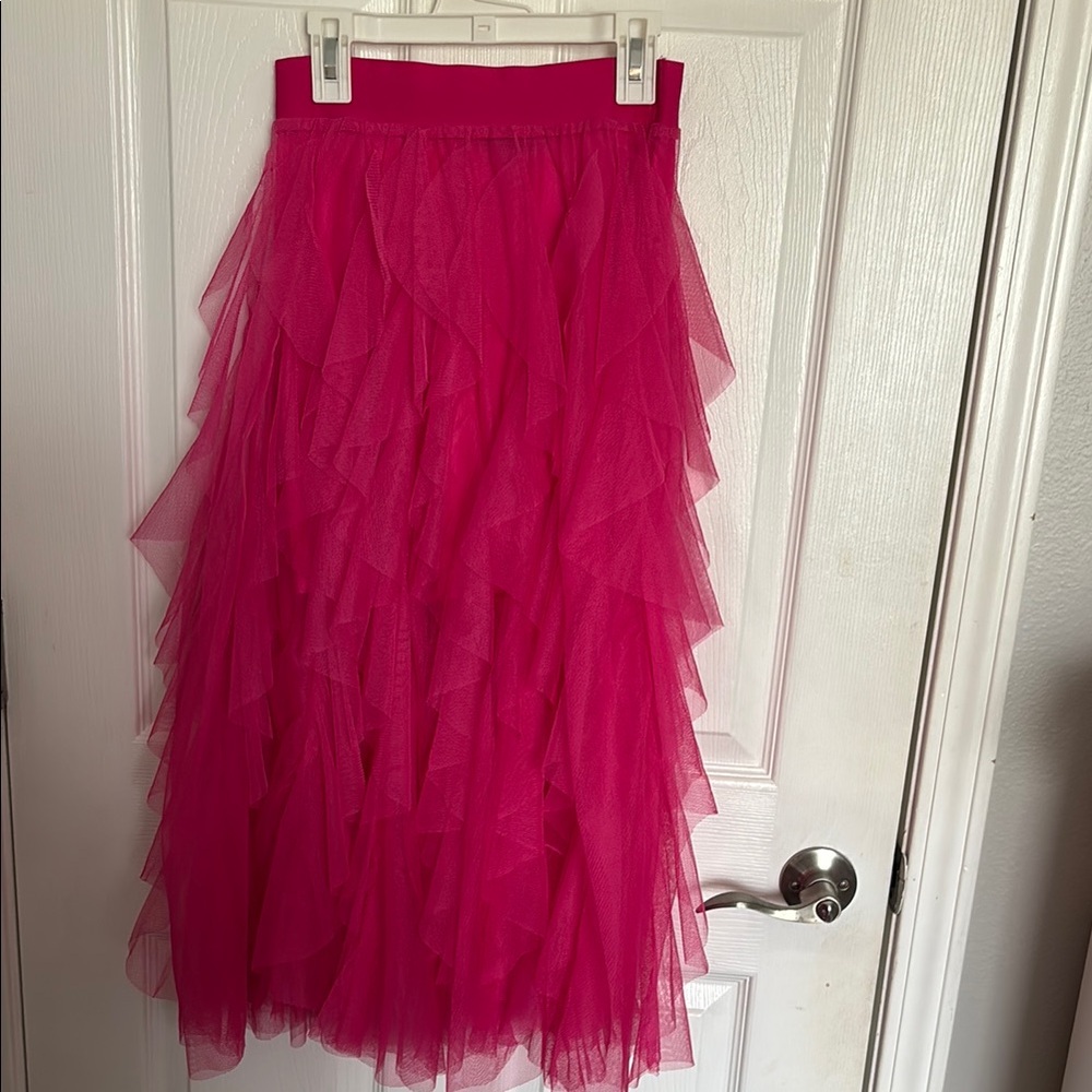 Sincerely Jules Pink Bubble Midi Skirt with Ruffled Tiers